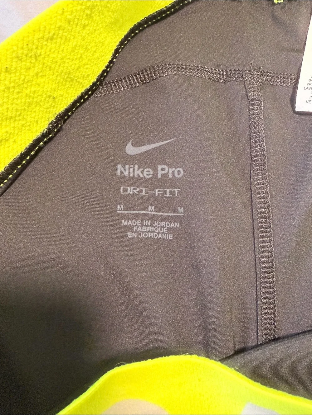 Nike Women’s Black Leggings with Neon Yellow 'PRO NIKE' Waistband